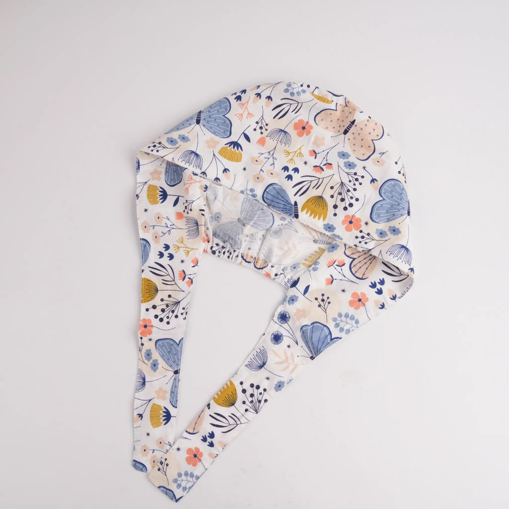 Blue Pink Butterfly Tie Back Scrub Cap