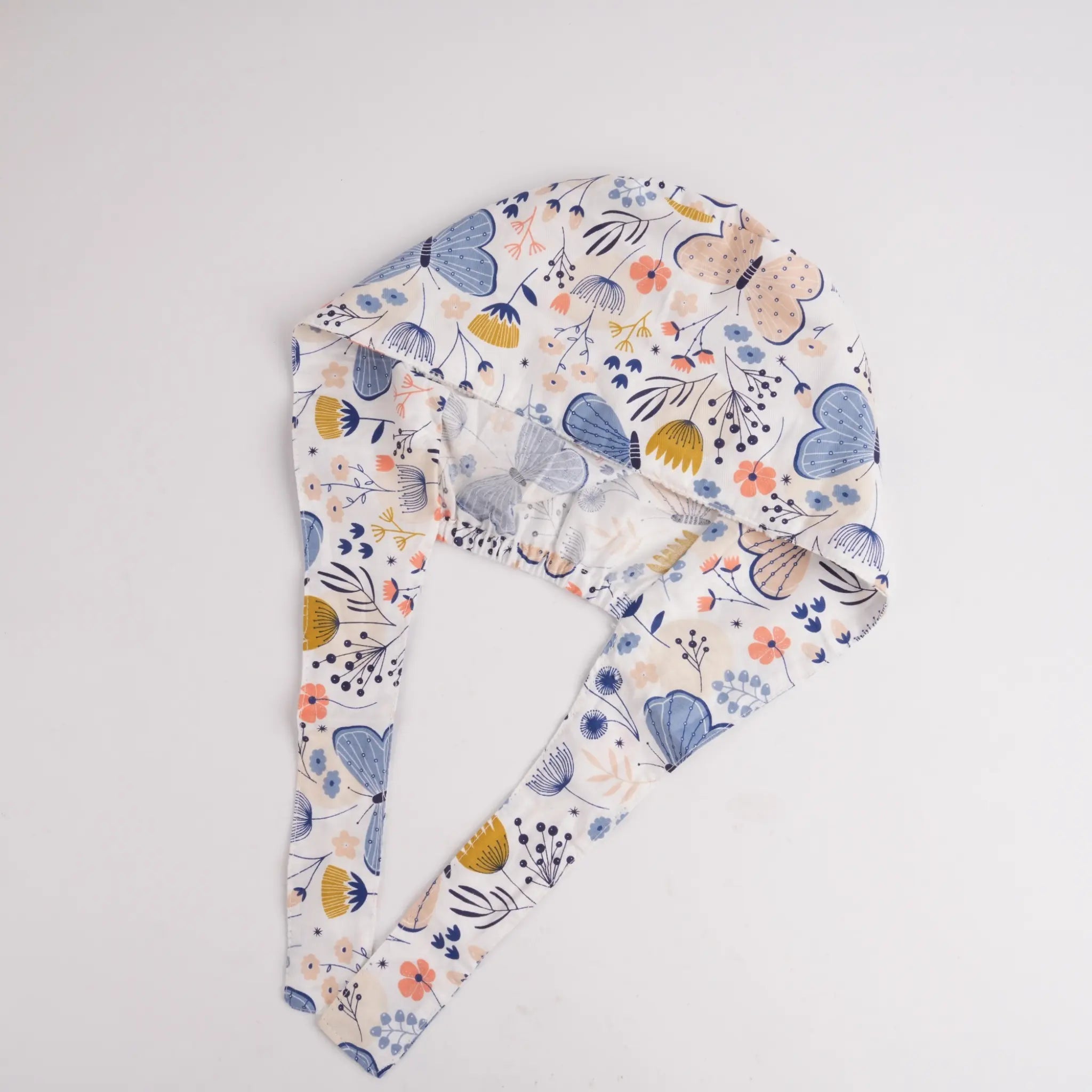 Blue Pink Butterfly Tie Back Scrub Cap