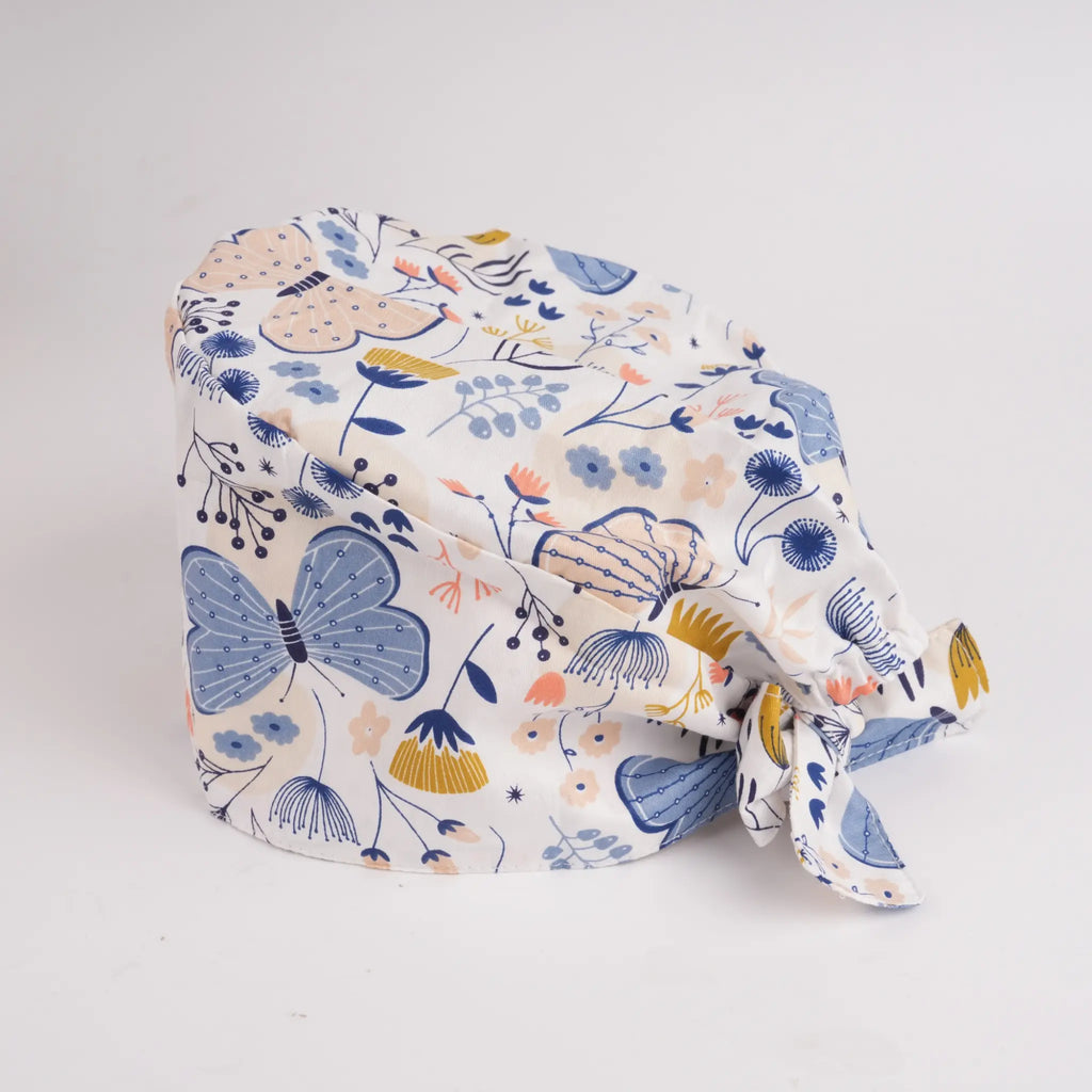 Blue Pink Butterfly Tie Back Scrub Cap