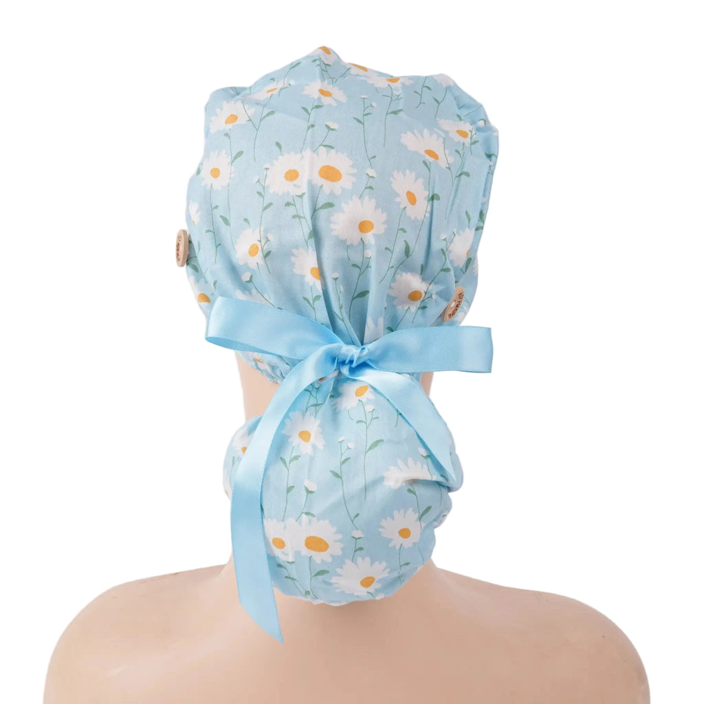 Yellow Daisy Ponytail Scrub Cap