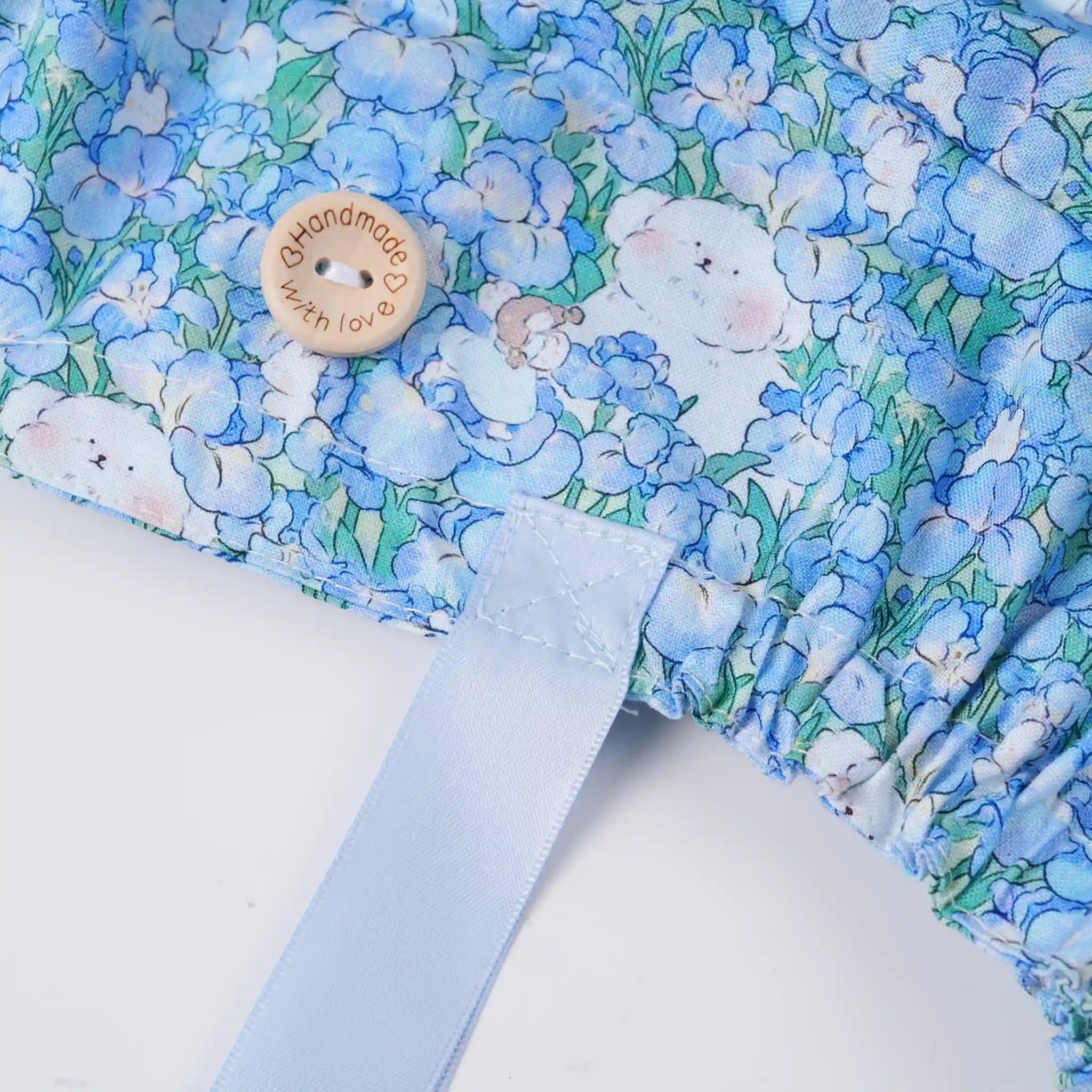 Puppy & Blue Floral Ponytail Scrub Cap