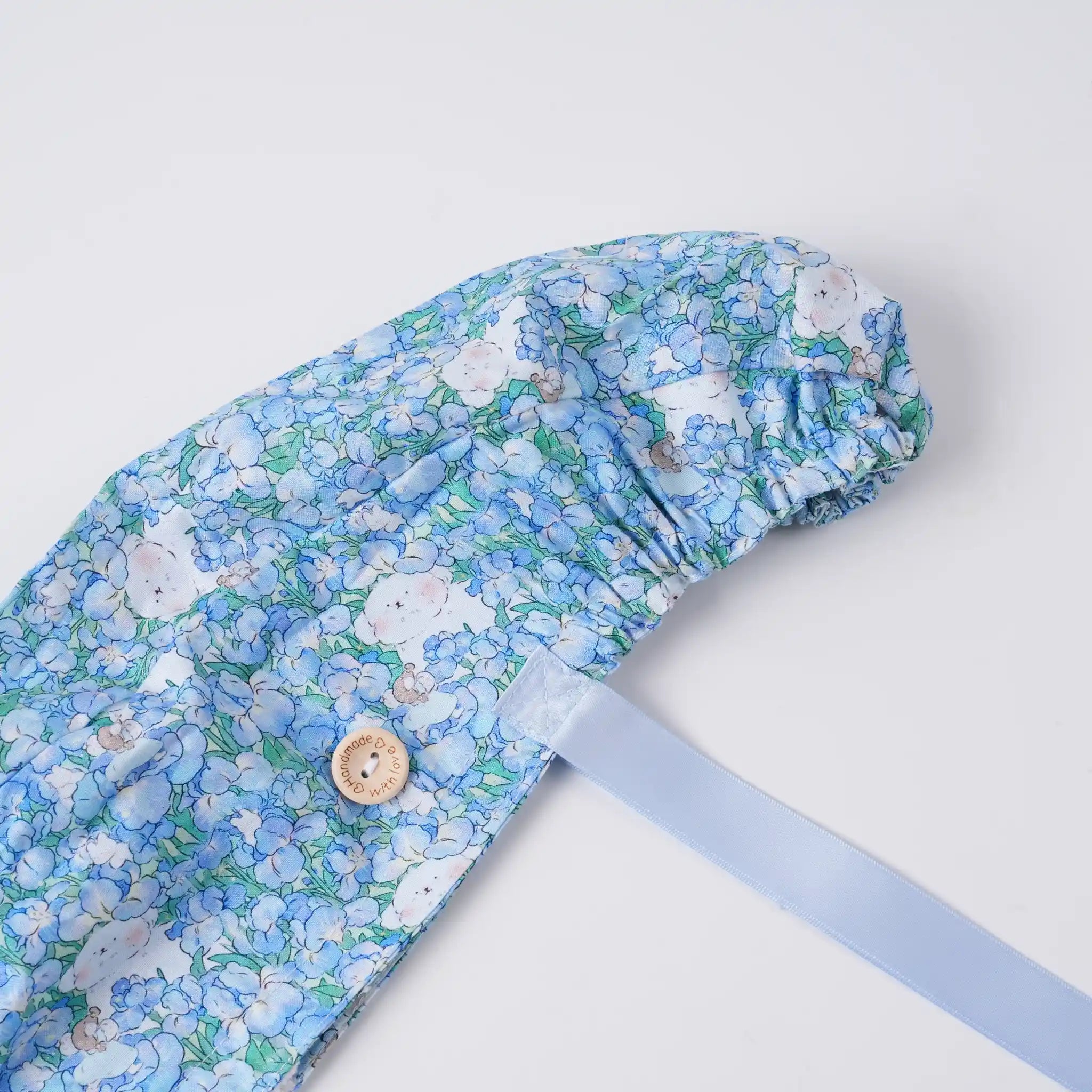 Puppy & Blue Floral Ponytail Scrub Cap