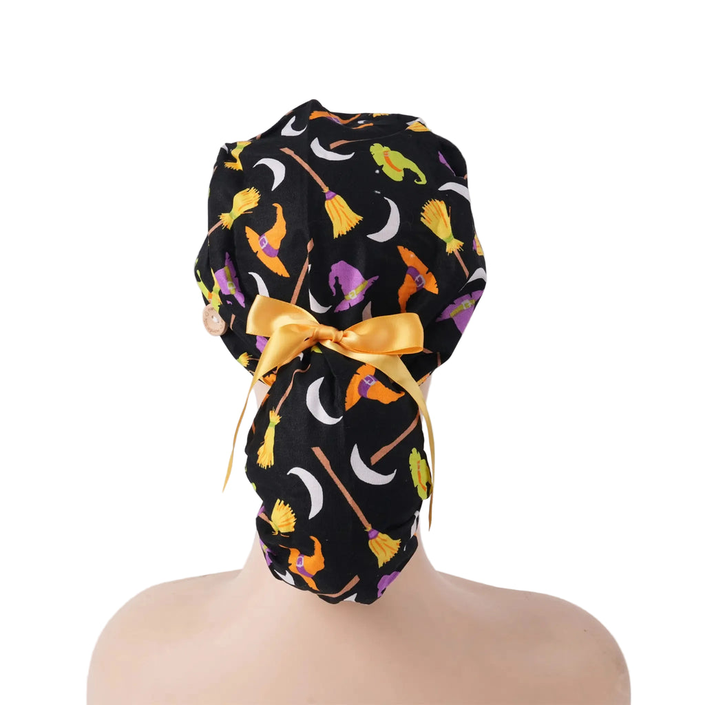 Halloween Broom Ponytail Scrub Cap