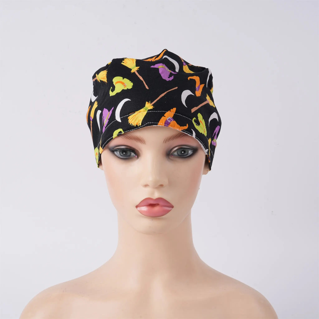 Halloween Broom Ponytail Scrub Cap