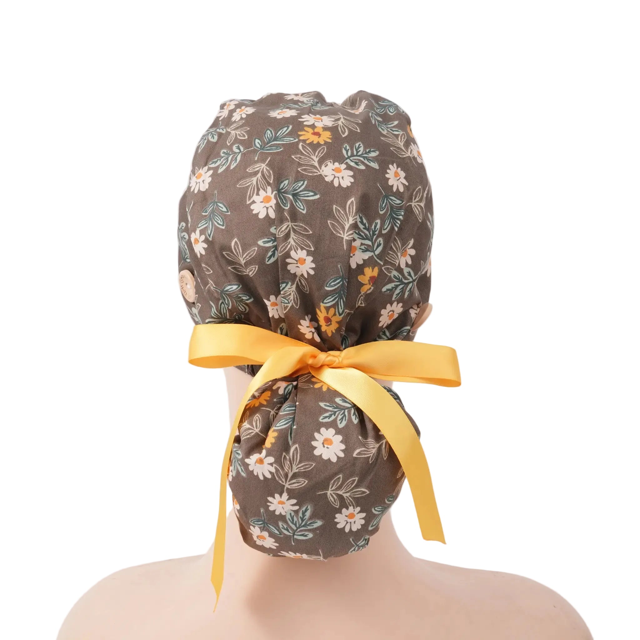 Brown Daisy Ponytail Scrub Cap