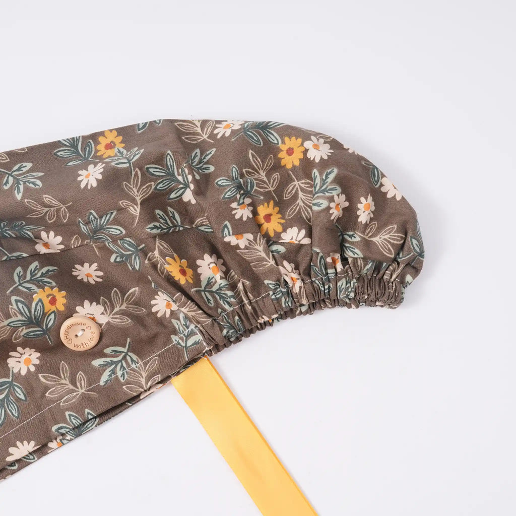 Brown Daisy Ponytail Scrub Cap