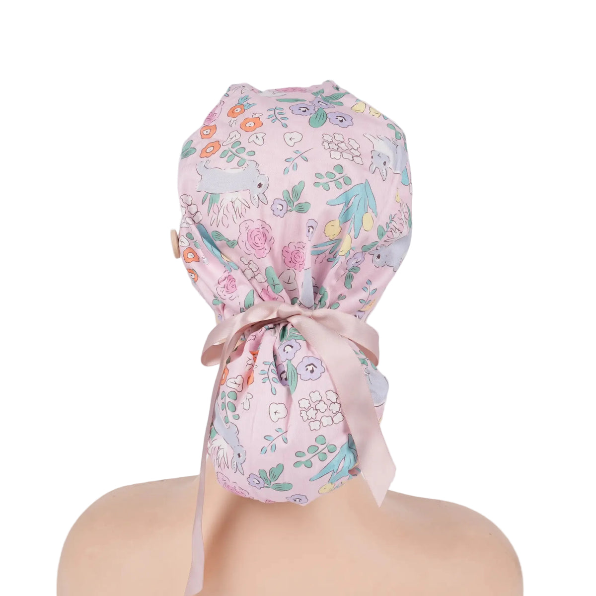 Bunny & Flowers Ponytail Scrub Cap