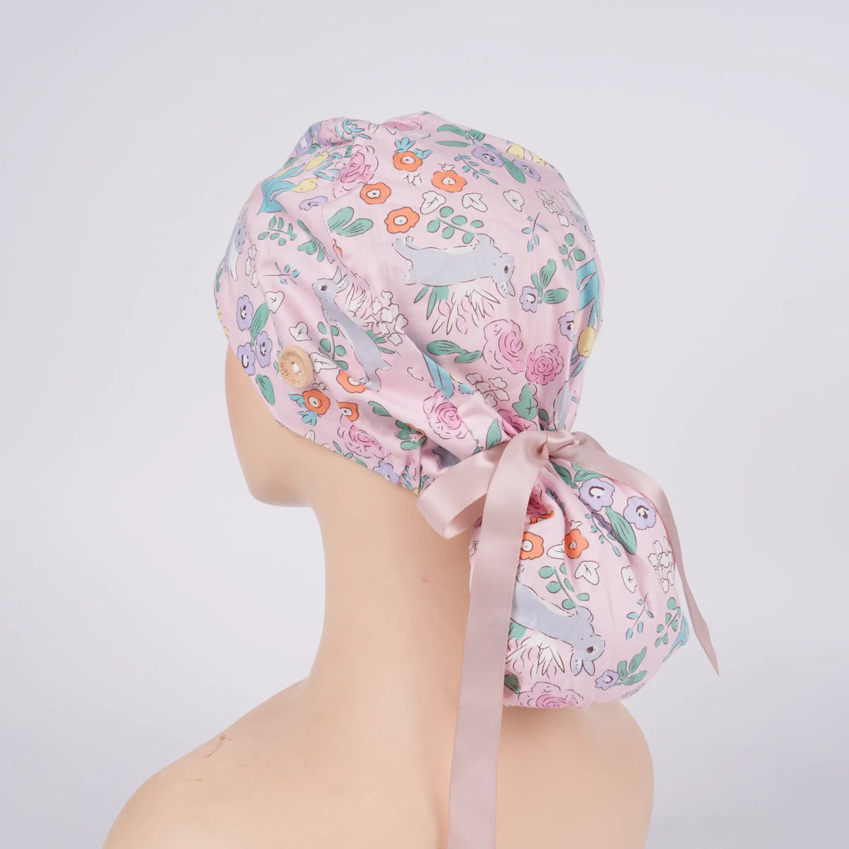 Bunny & Flowers Ponytail Scrub Cap