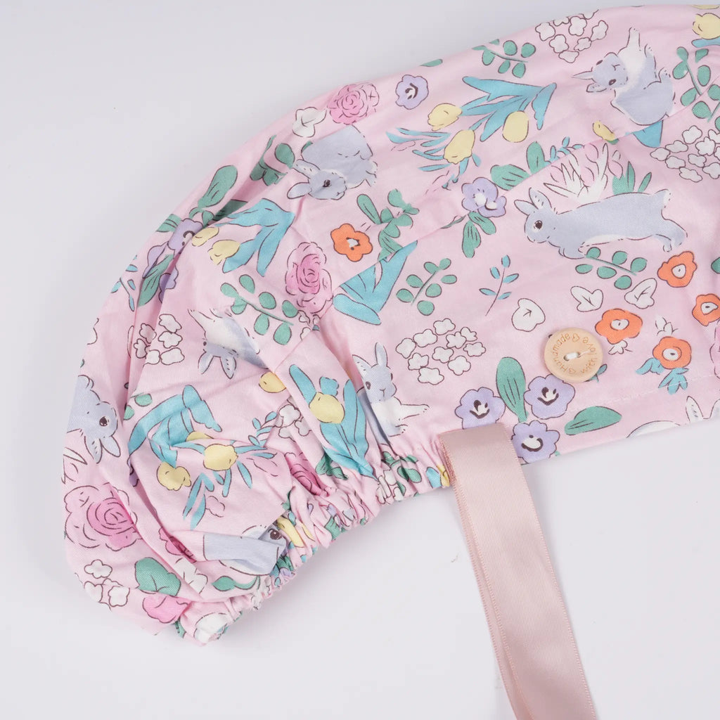 Bunny & Flowers Ponytail Scrub Cap
