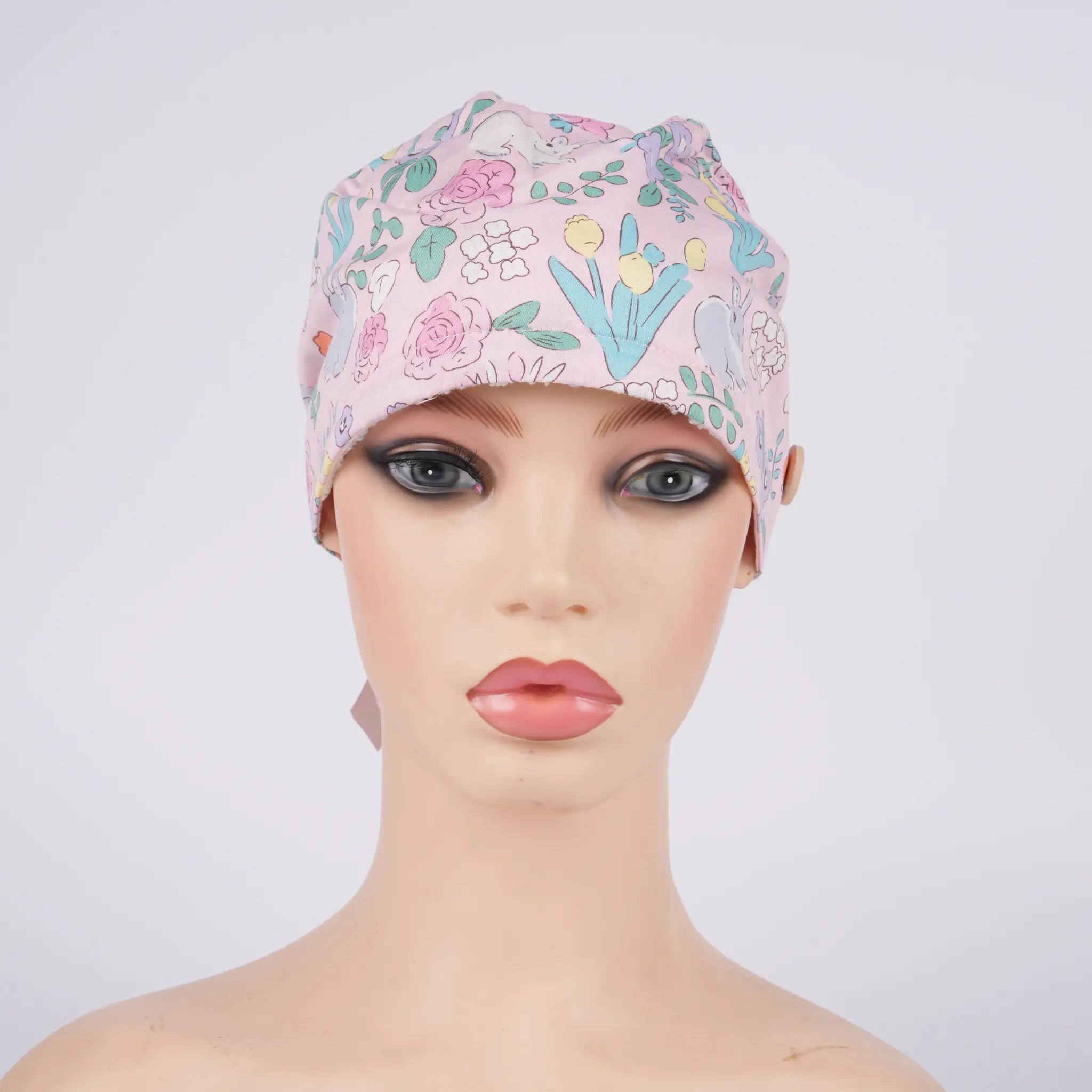Bunny & Flowers Ponytail Scrub Cap