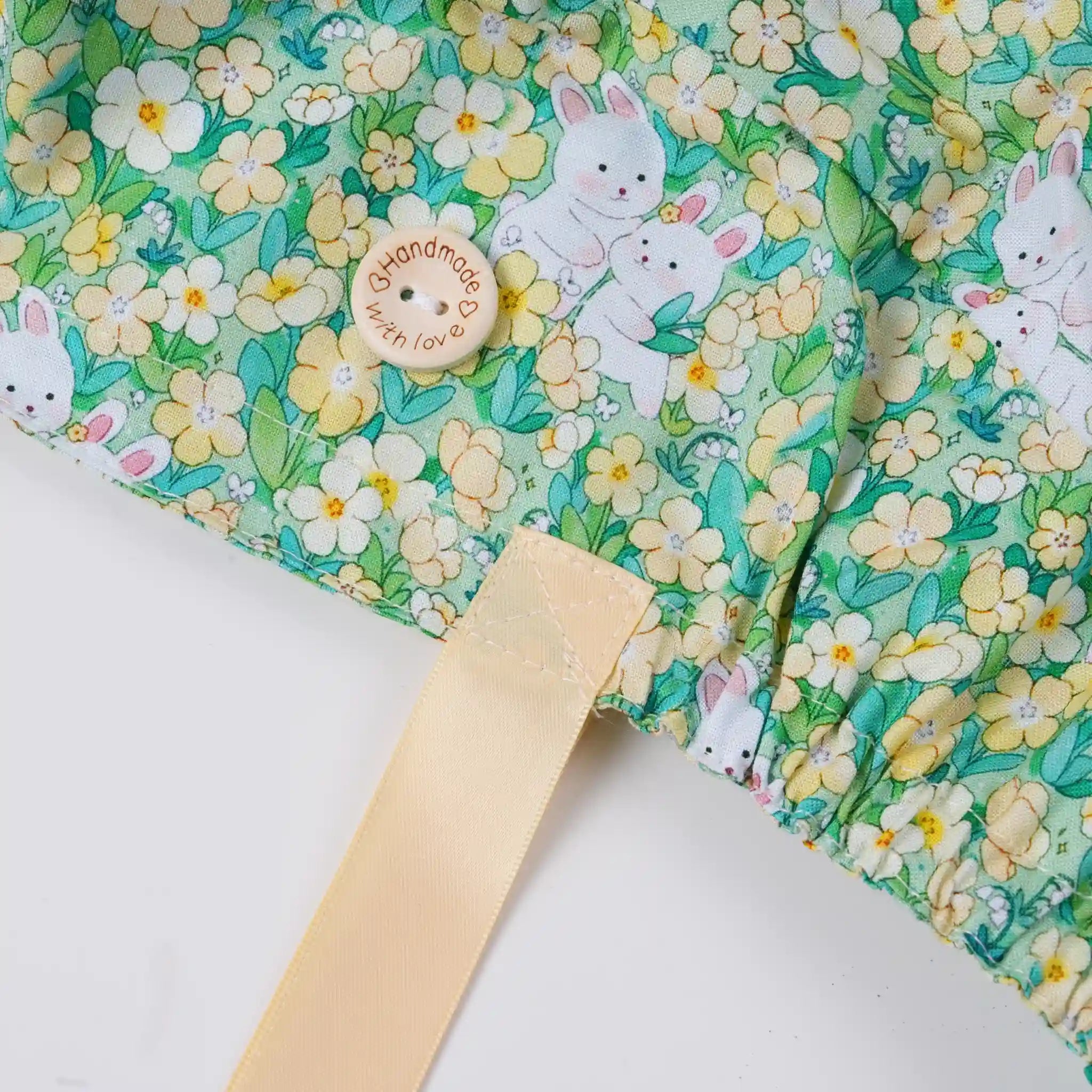 Green Bunny Floral Ponytail Scrub Cap