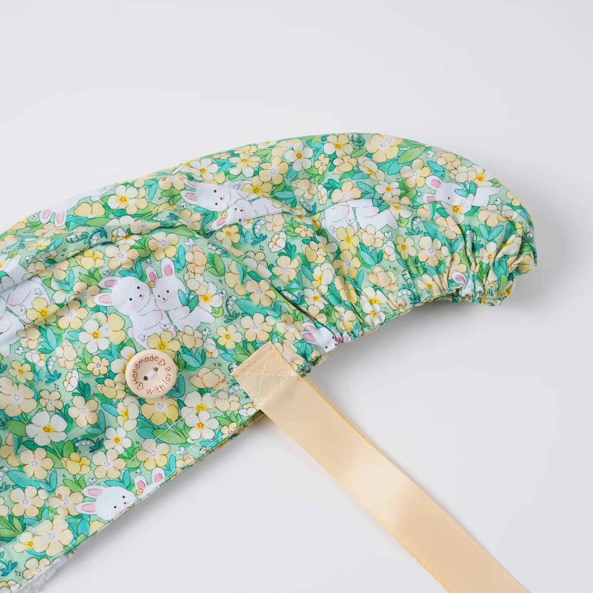 Green Bunny Floral Ponytail Scrub Cap