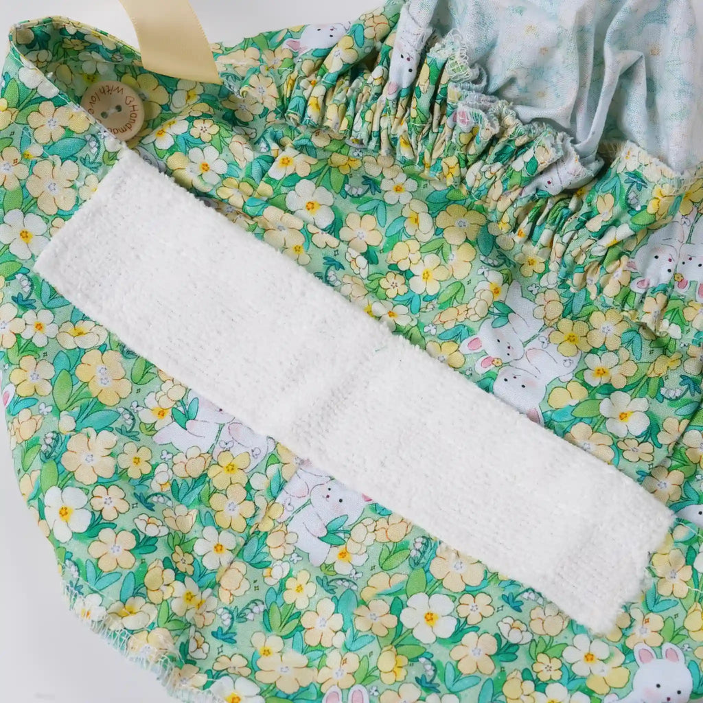 Green Bunny Floral Ponytail Scrub Cap