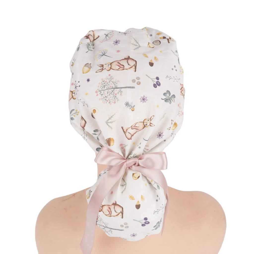 Forest Bunny Ponytail Scrub Cap