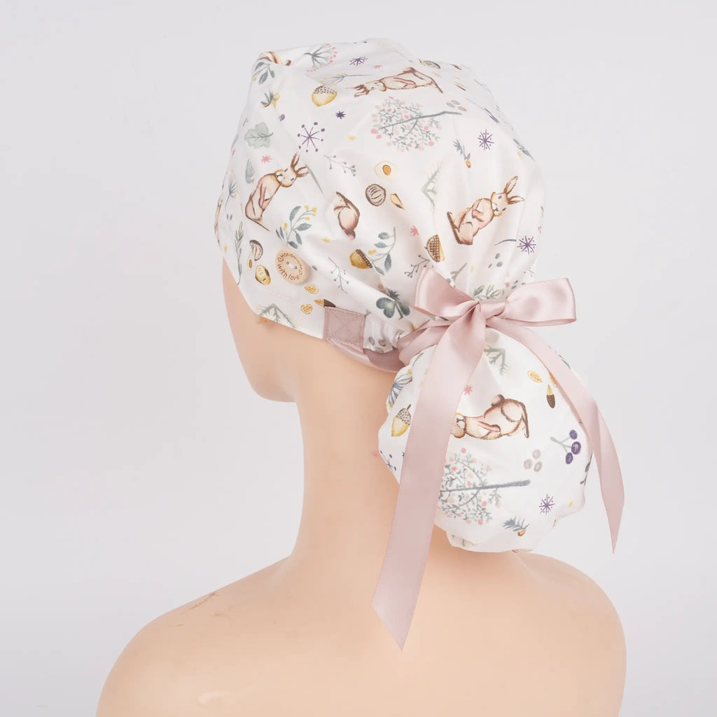 Forest Bunny Ponytail Scrub Cap