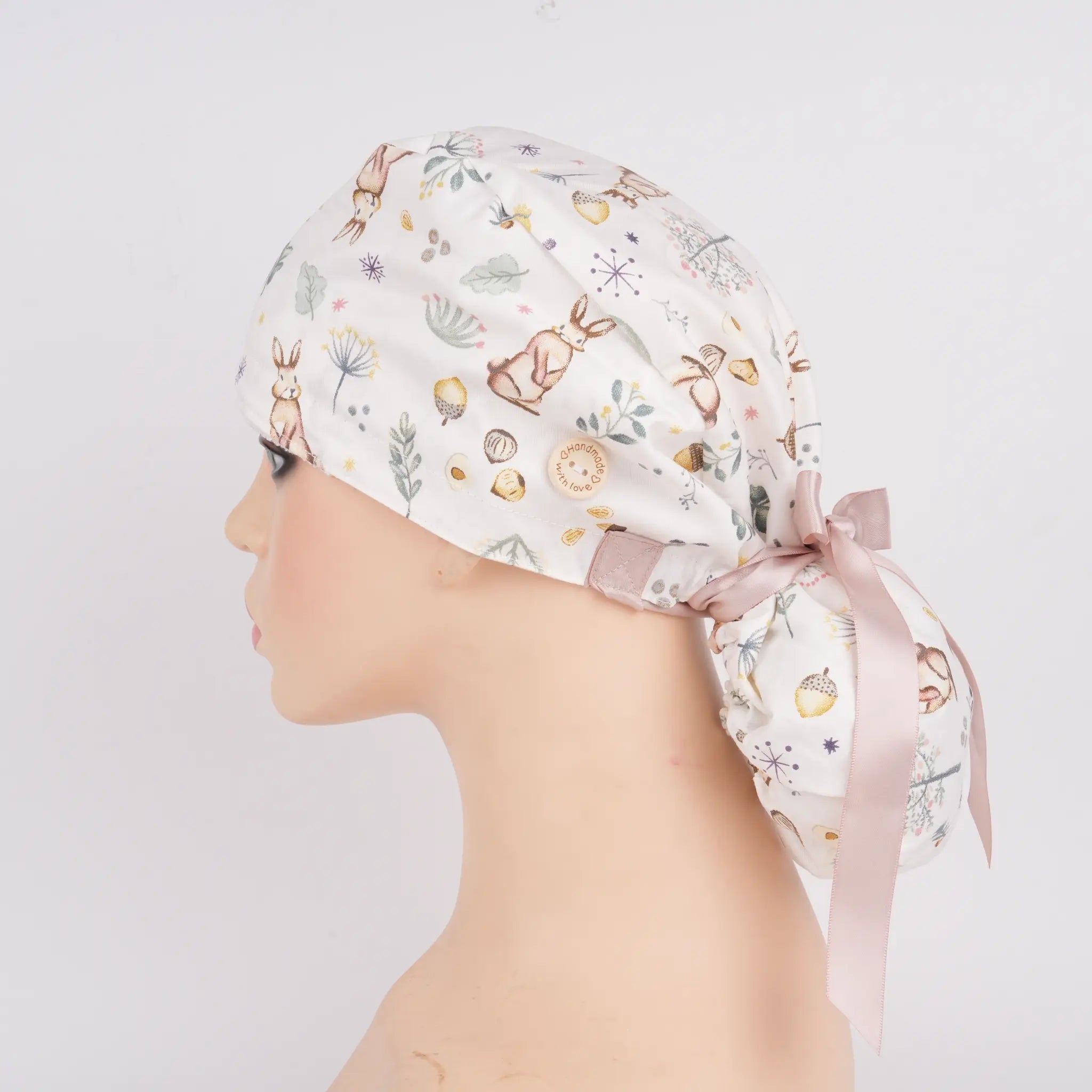 Forest Bunny Ponytail Scrub Cap