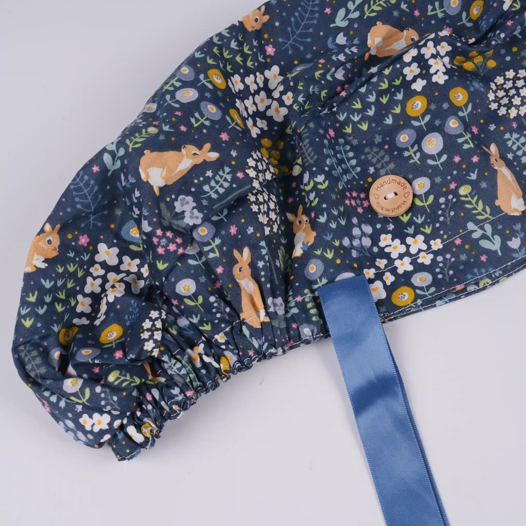 Bunny Flowers Ponytail Scrub Cap