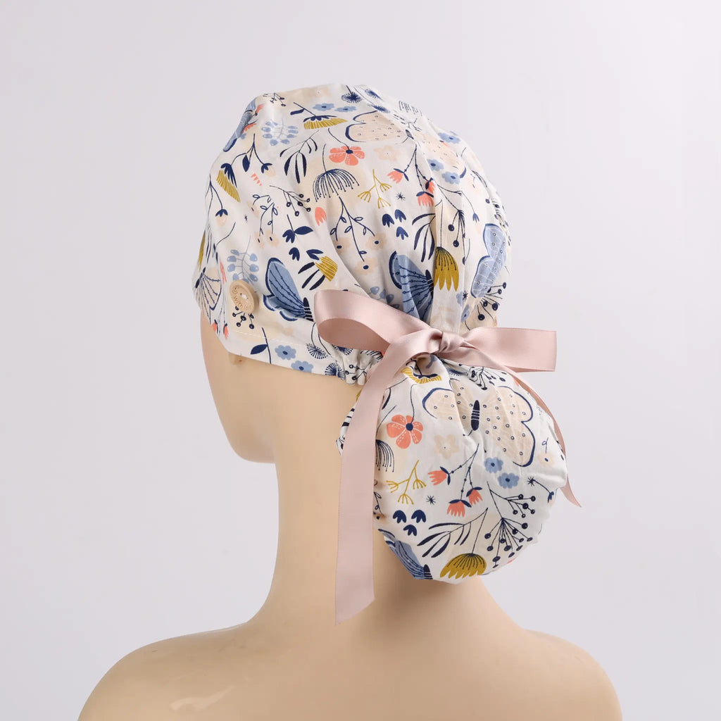 Butterfly Florals Ponytail Scrub Cap
