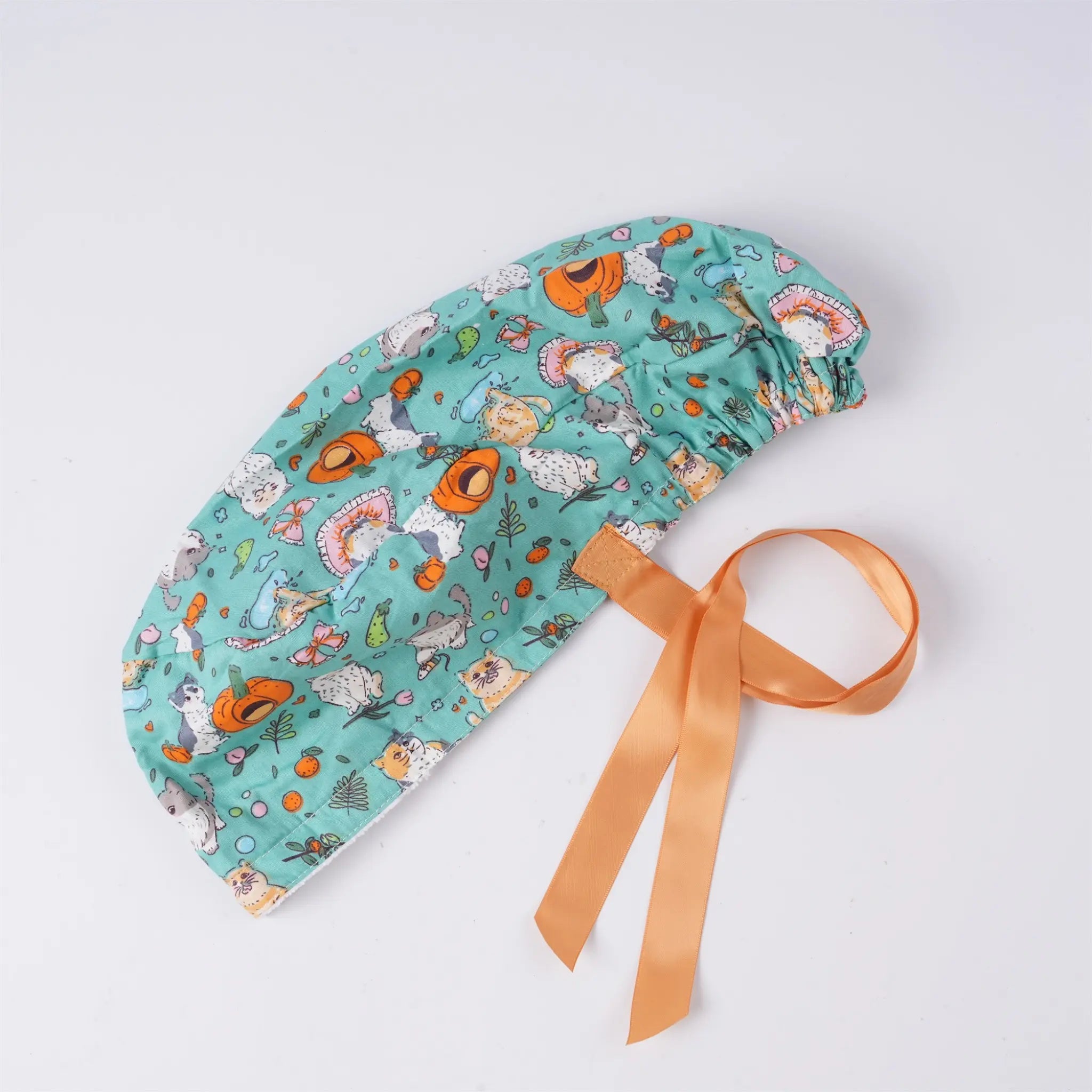 Cat & Pumpkin Ponytail Scrub Cap