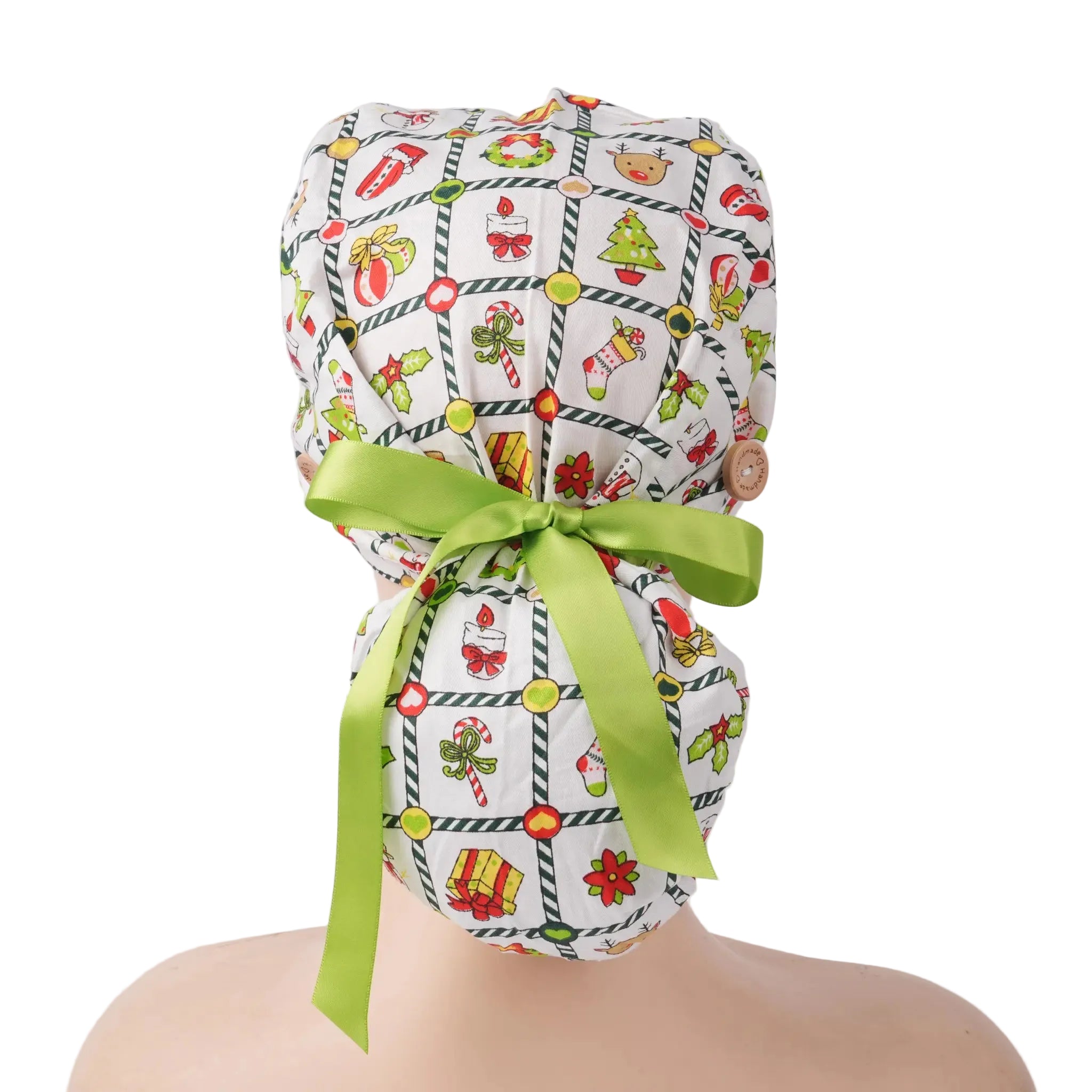 Christmas Plaid Ponytail Scrub Cap