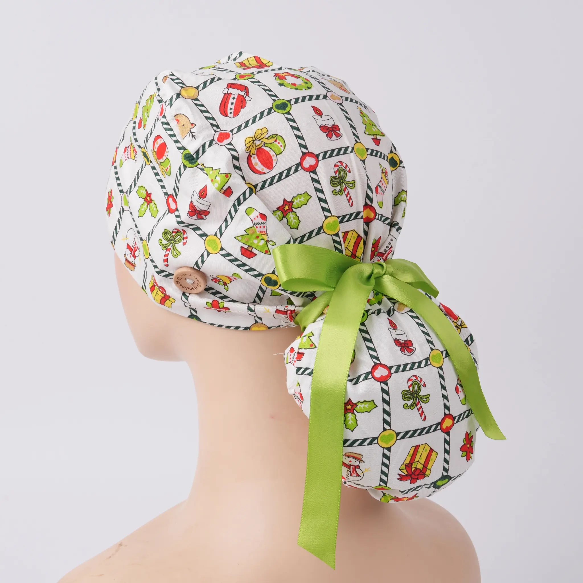 Christmas Plaid Ponytail Scrub Cap