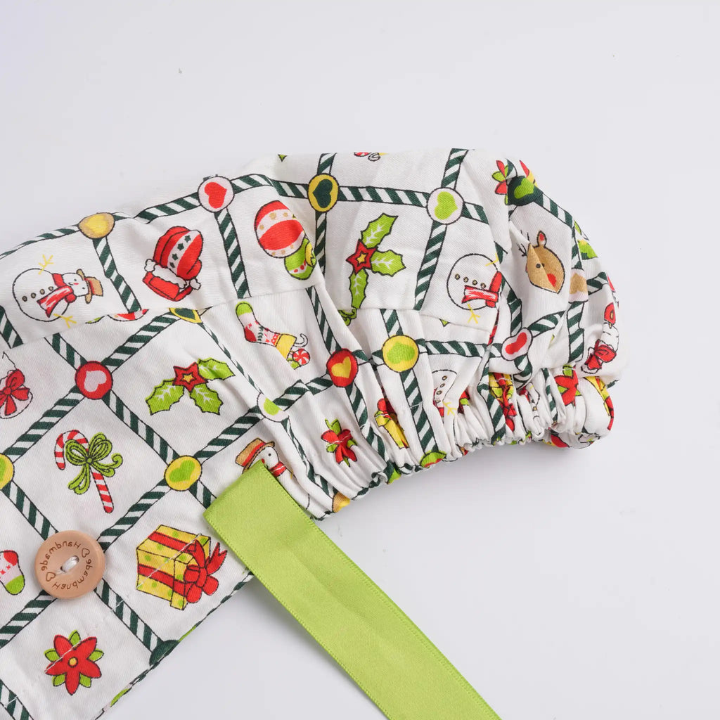 Christmas Plaid Ponytail Scrub Cap