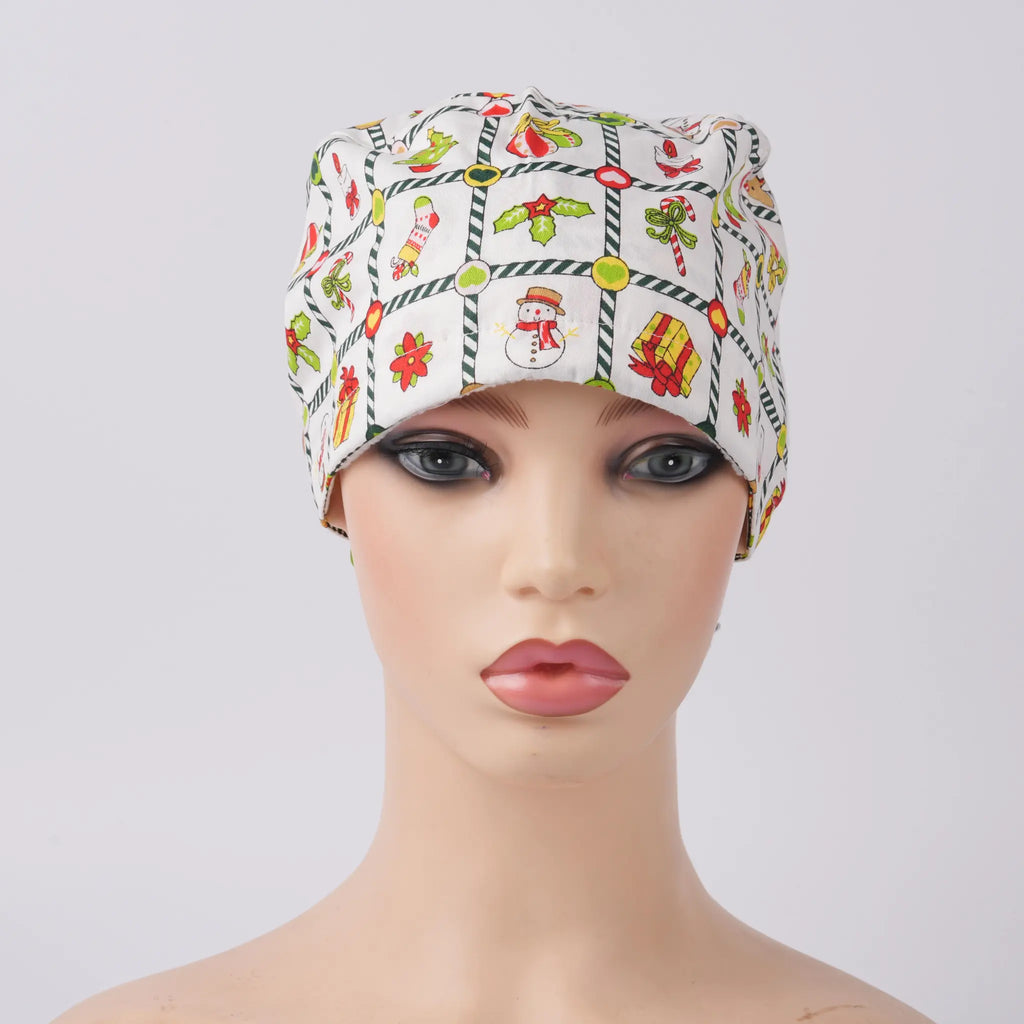 Christmas Plaid Ponytail Scrub Cap