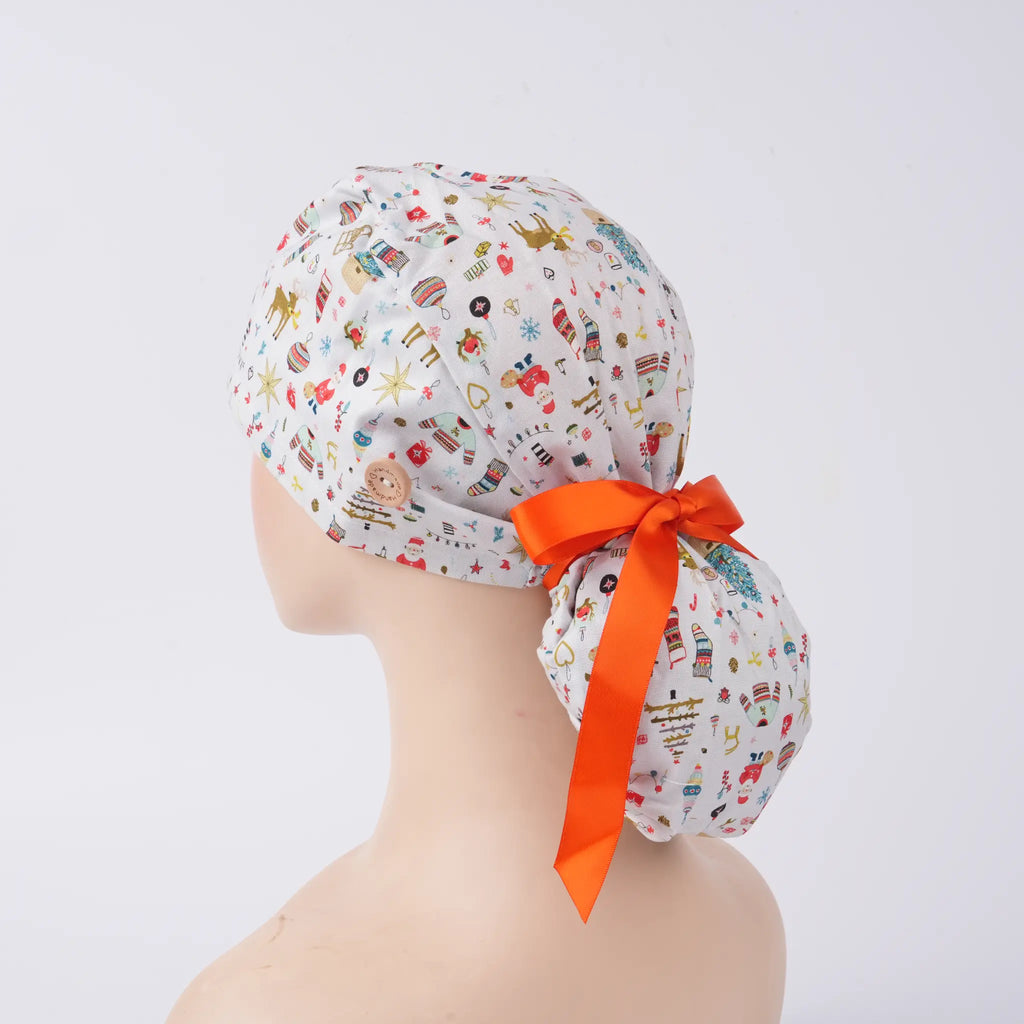 Christmas Ponytail Scrub Cap