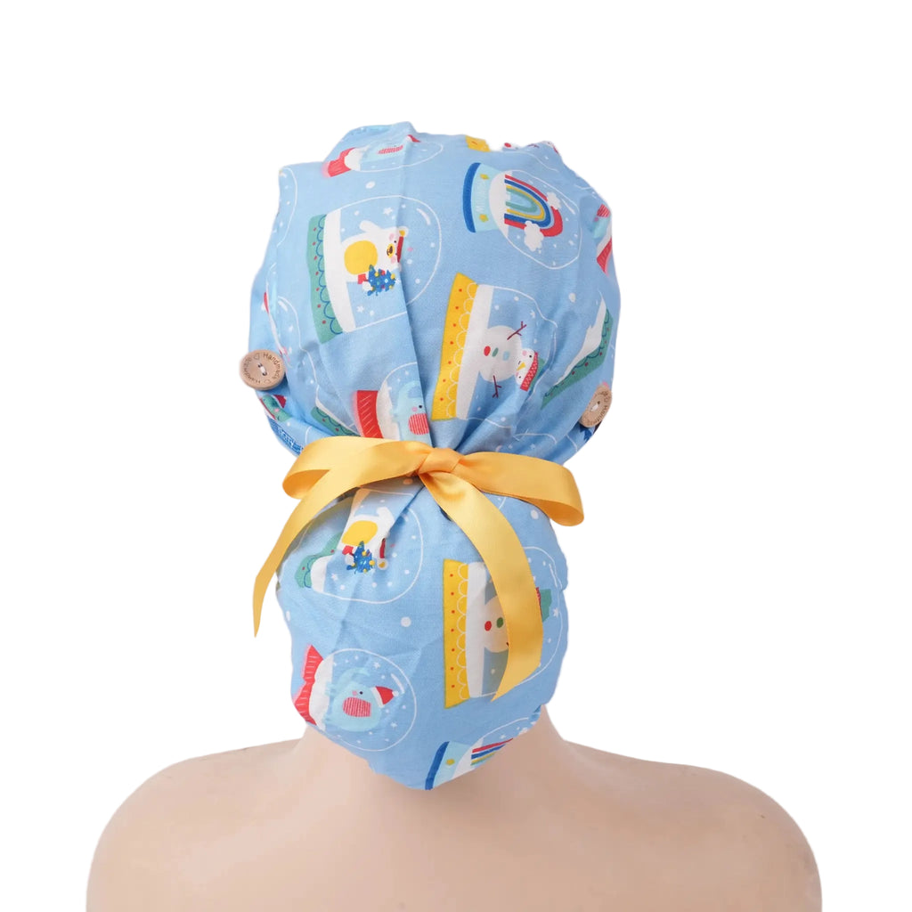 Sky Blue Christmas Ponytail Scrub Cap