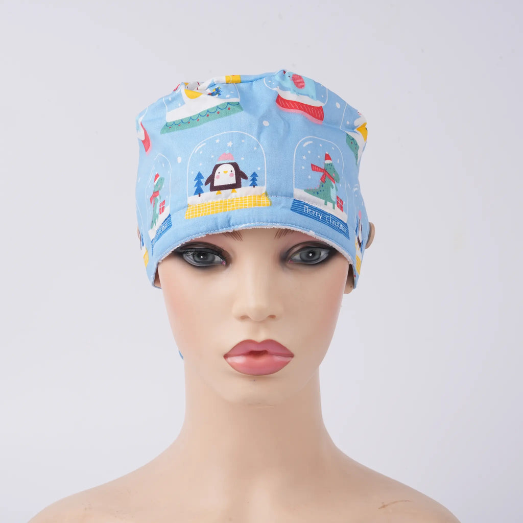 Sky Blue Christmas Ponytail Scrub Cap