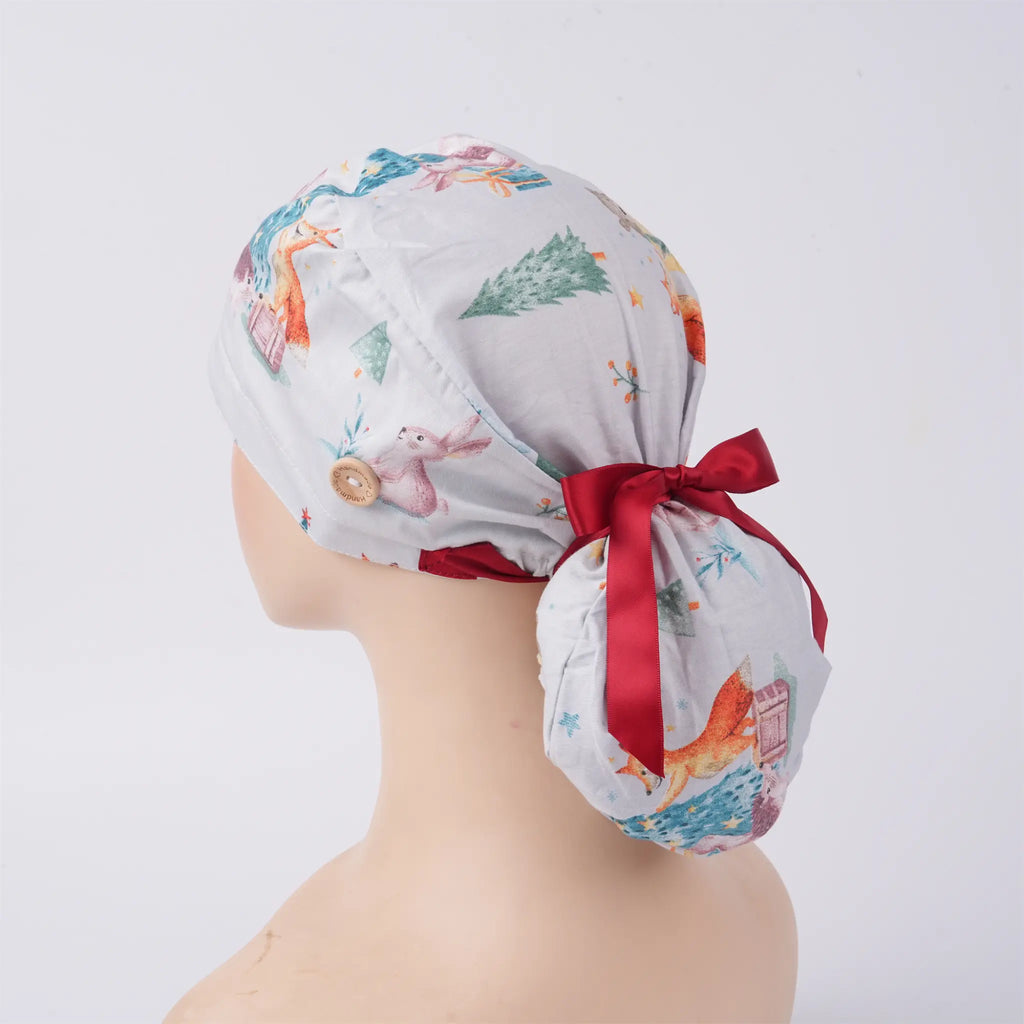 Winter Animals Ponytail Scrub Cap