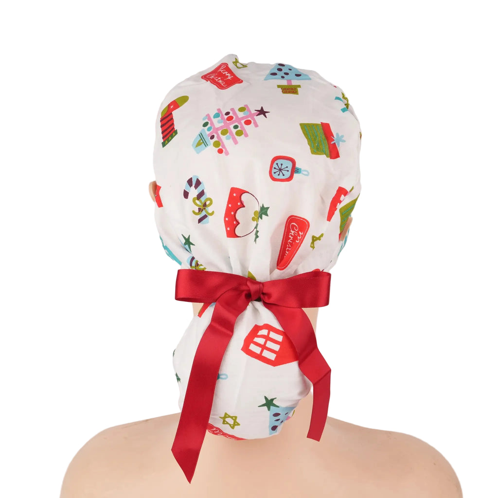 Merry Christmas Ponytail Scrub Cap