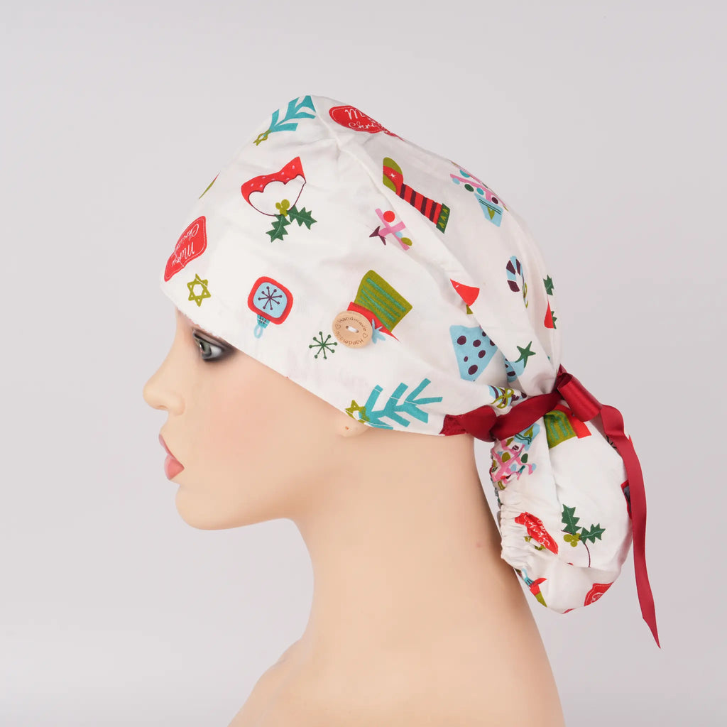 Merry Christmas Ponytail Scrub Cap