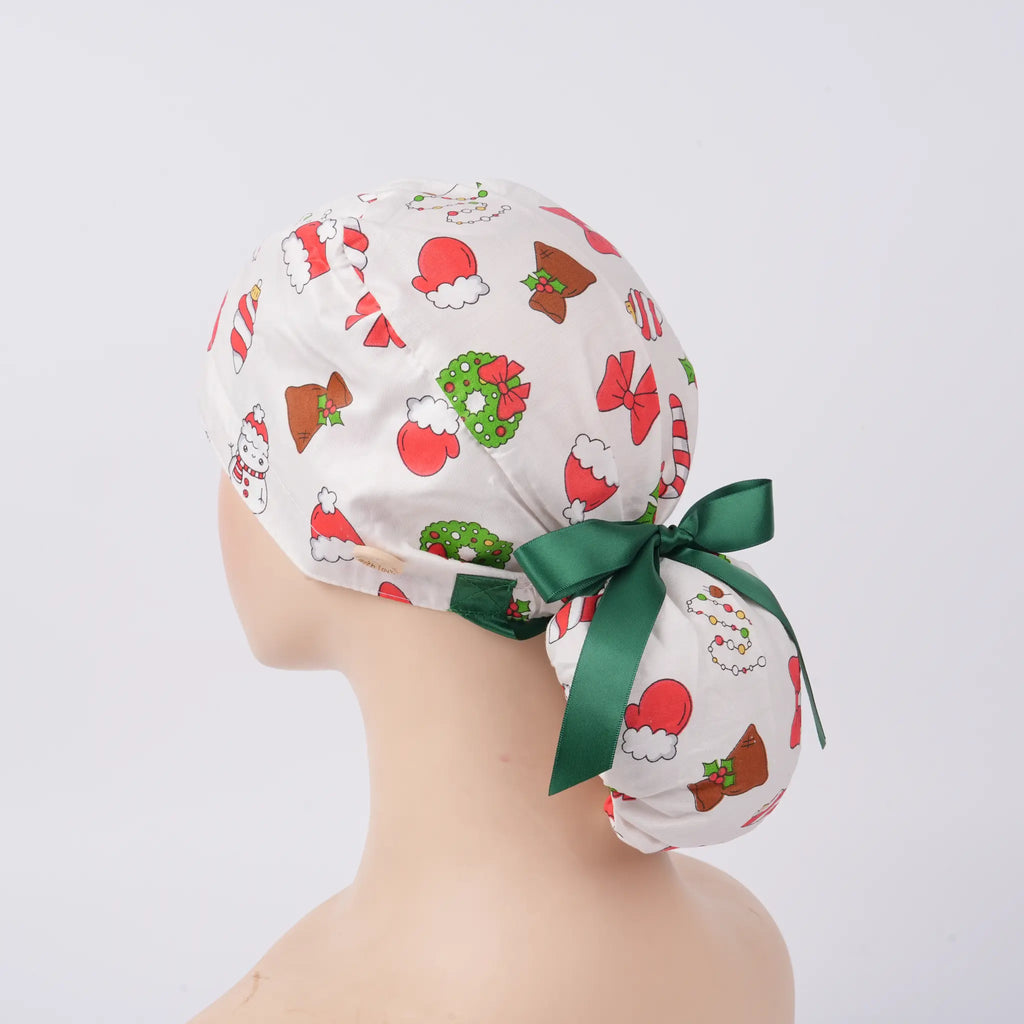 Christmas Ponytail Scrub Cap