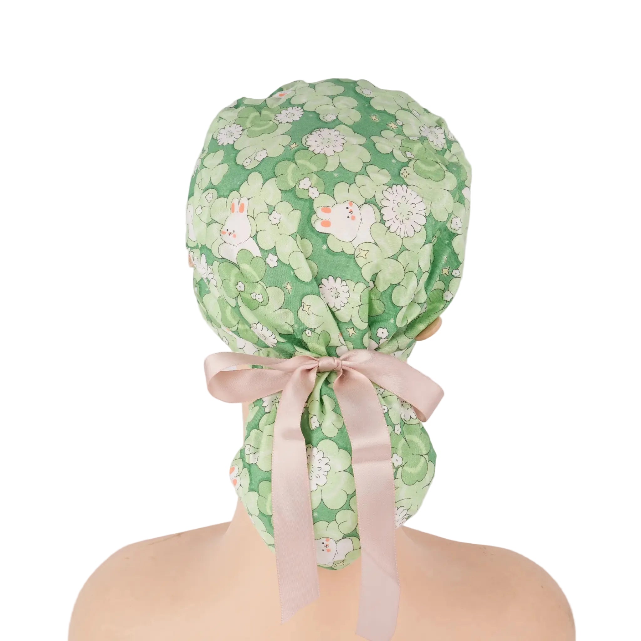 Green Clover Ponytail Scrub Cap