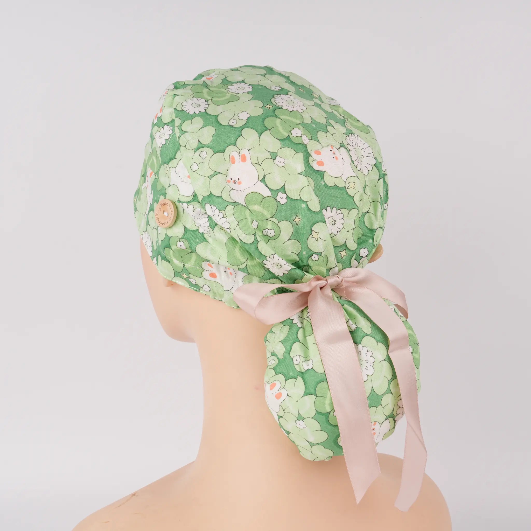 Green Clover Ponytail Scrub Cap