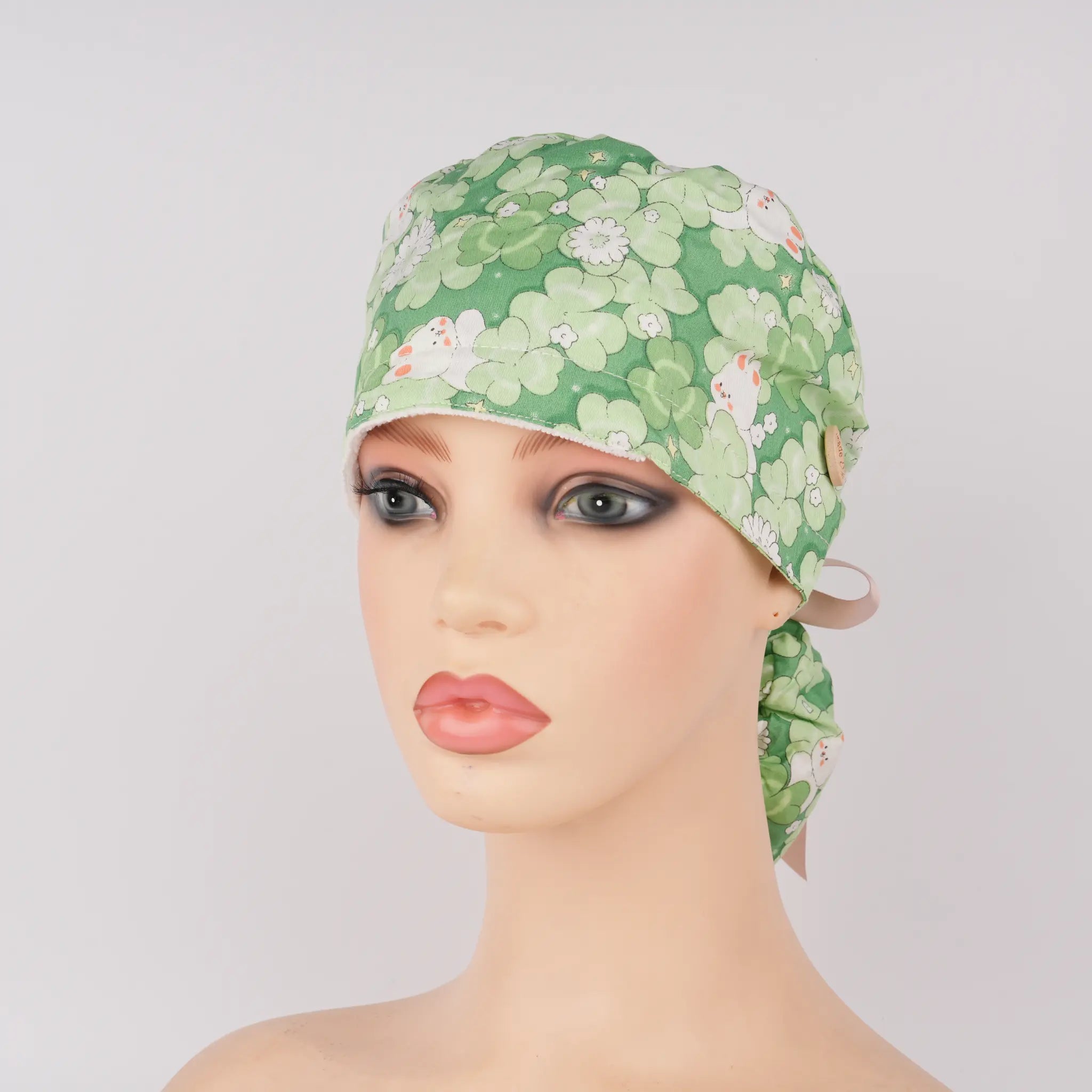 Green Clover Ponytail Scrub Cap