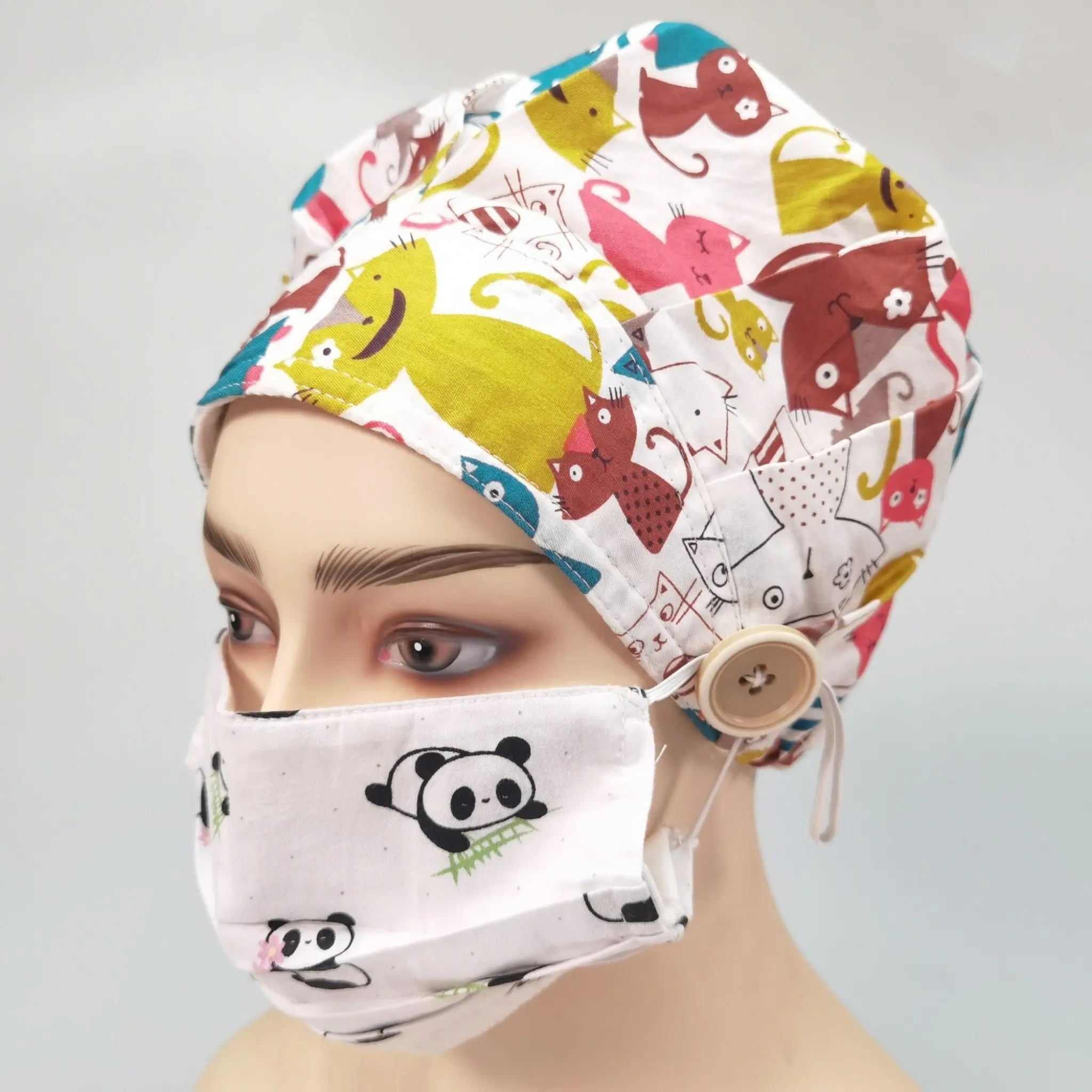 Colorful Cat Bouffant Scrub Cap