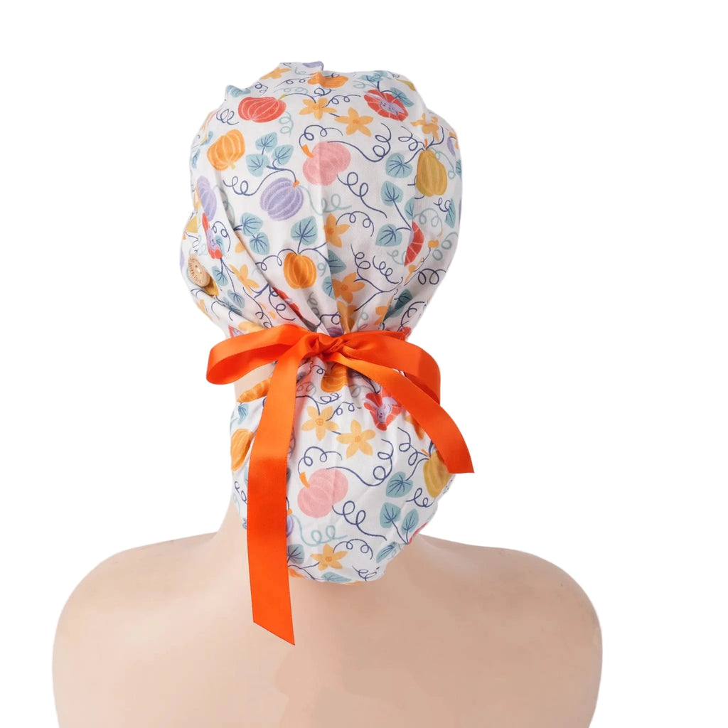 Colorful Pumpkins Ponytail Scrub Cap