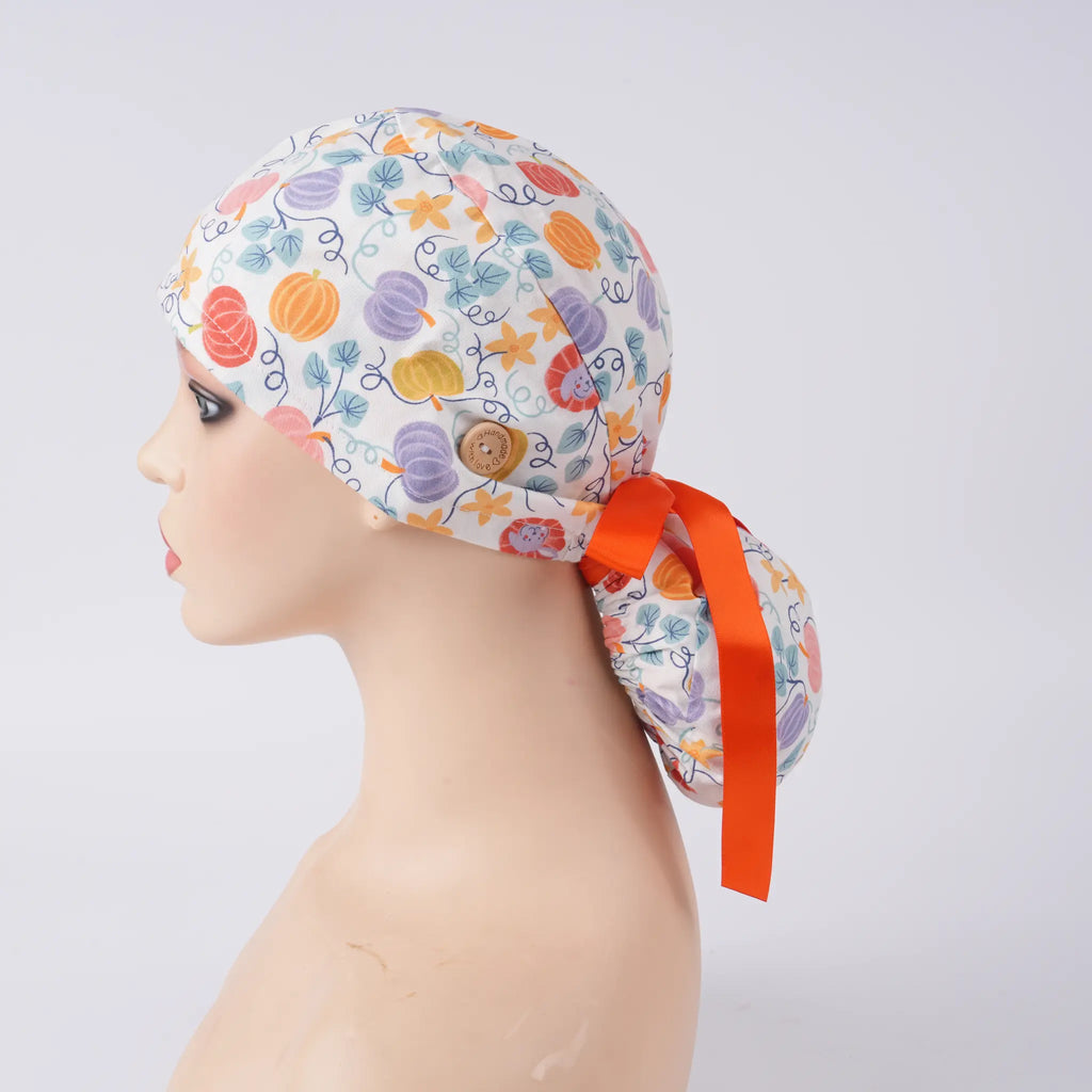 Colorful Pumpkins Ponytail Scrub Cap