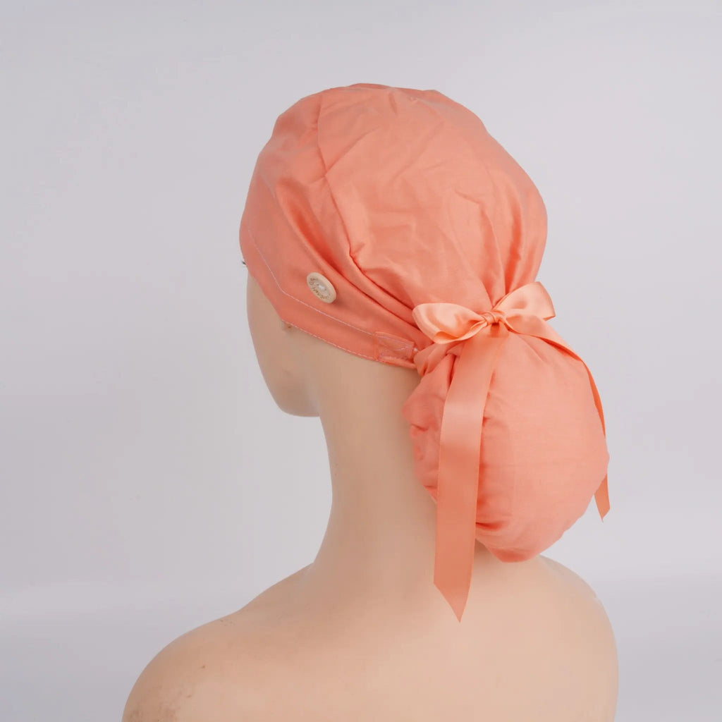 Coral Orange Ponytail Scrub Cap