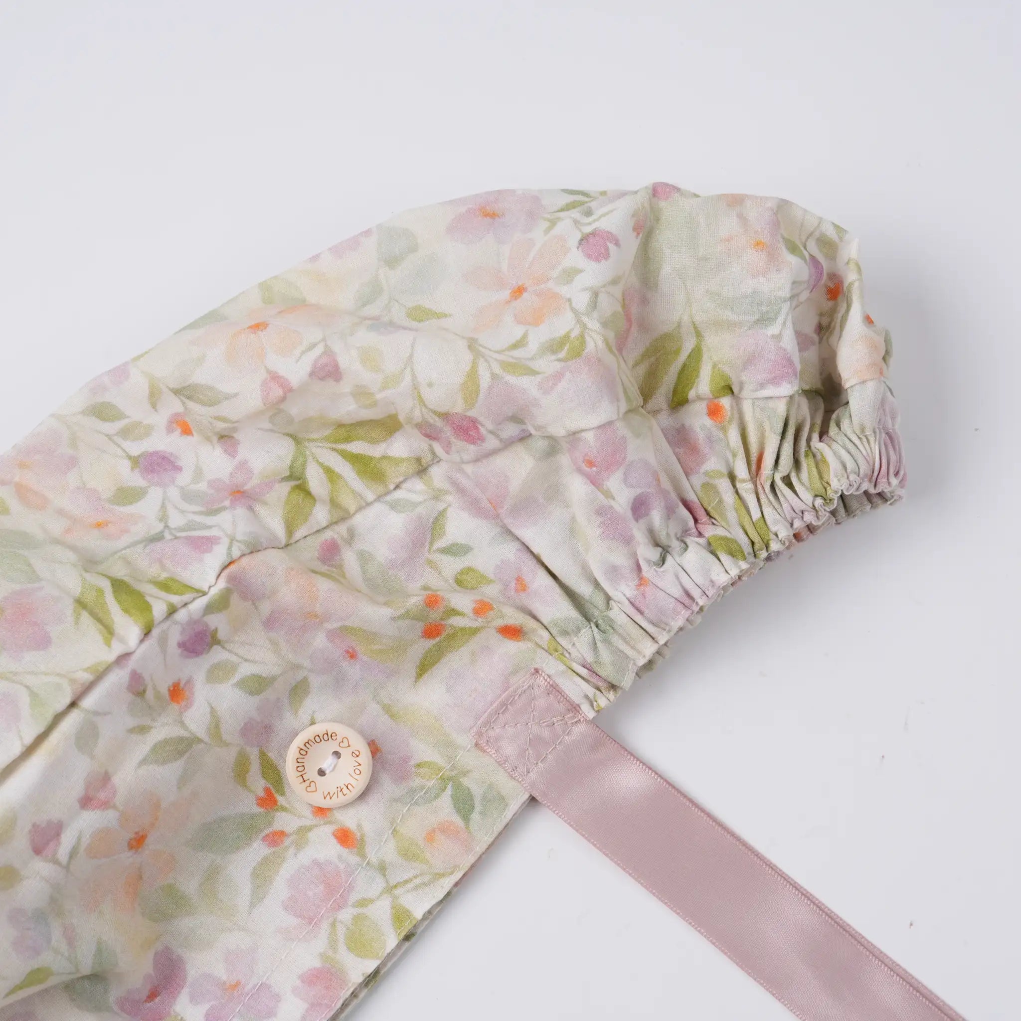 Cream Floral Ponytail Scrub Cap