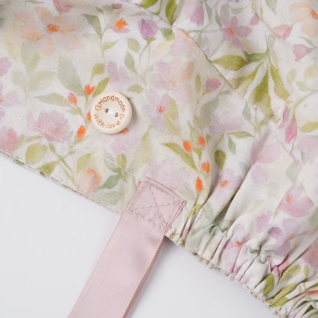 Cream Floral Ponytail Scrub Cap