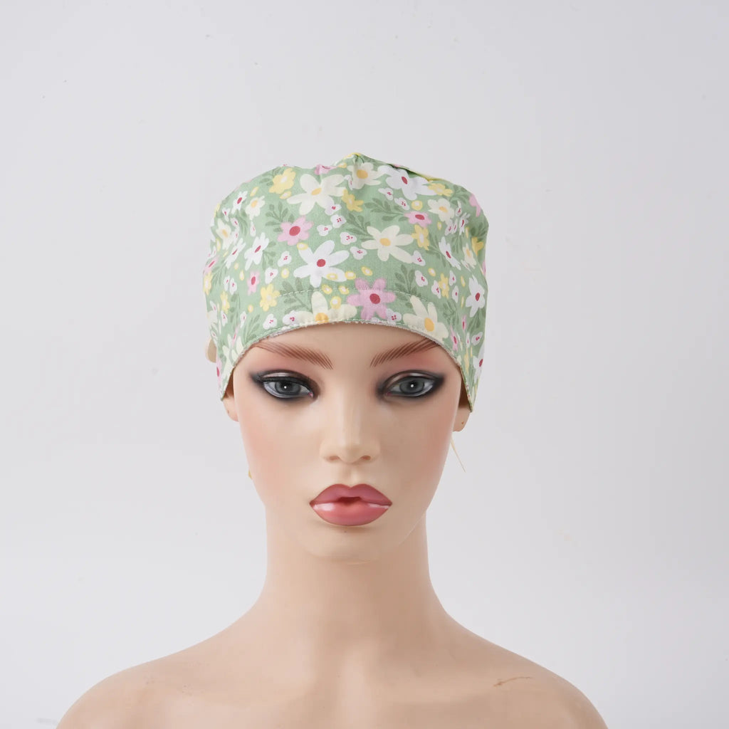 Sage Green Daisy Ponytail Scrub Cap