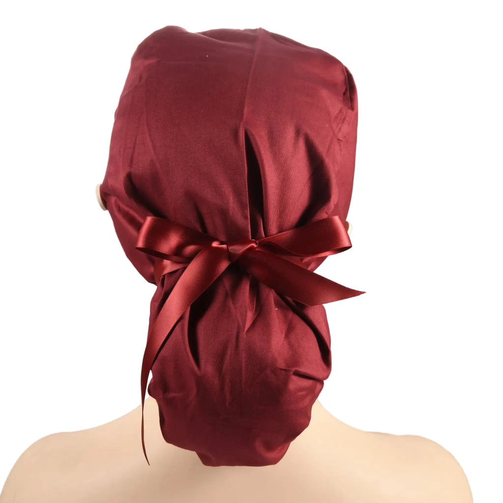 Burgundy Ponytail Scrub Cap