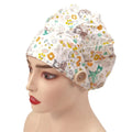 deer flowers bouffant scrub cap right front view displayed on a female mannequin head 