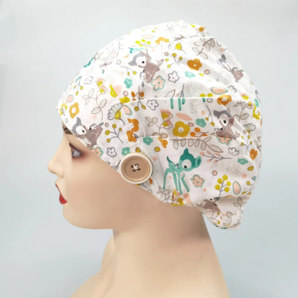 Sika Deer & Flowers Bouffant Scrub Cap