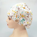 Sika Deer & Flowers Bouffant Scrub Cap