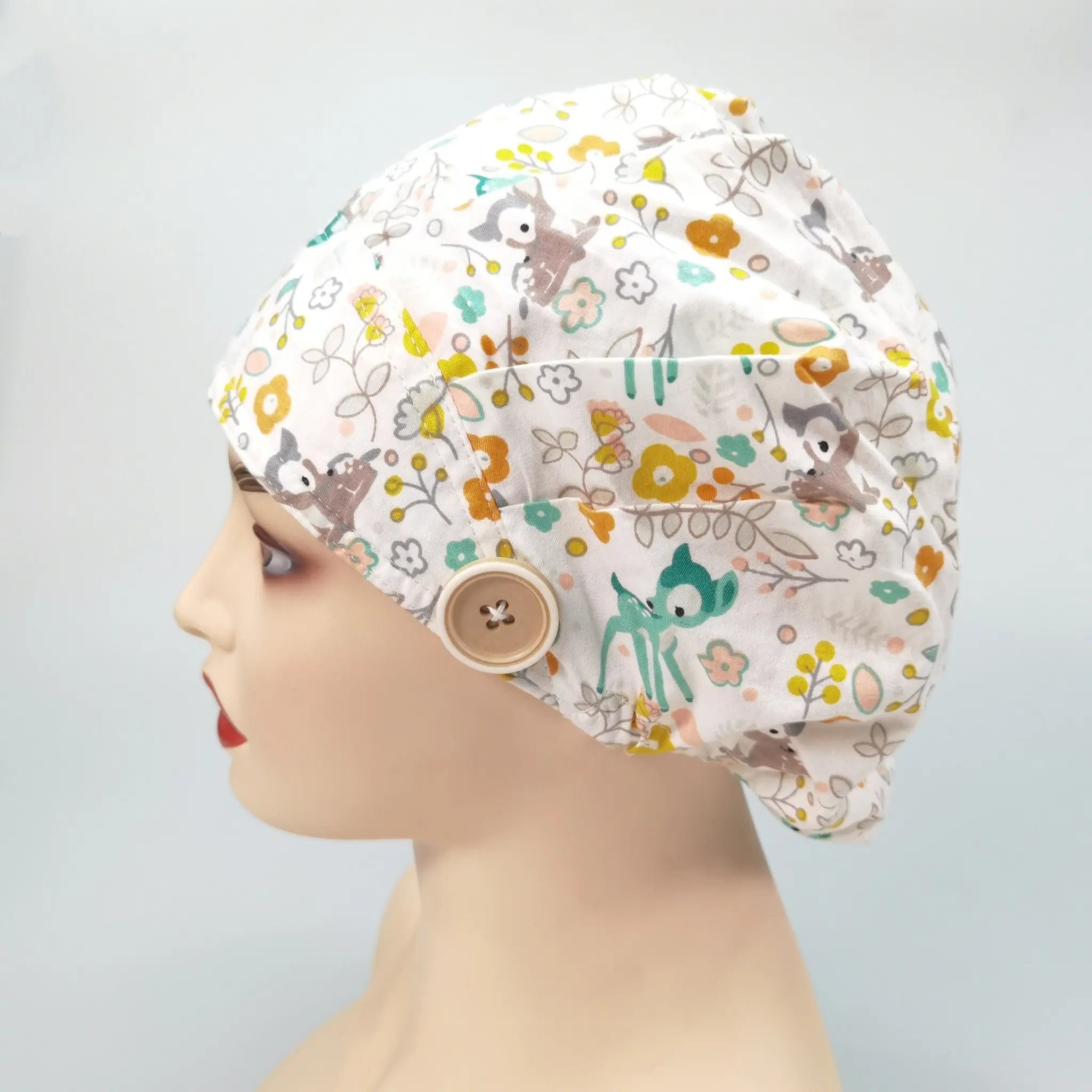 Sika Deer & Flowers Bouffant Scrub Cap