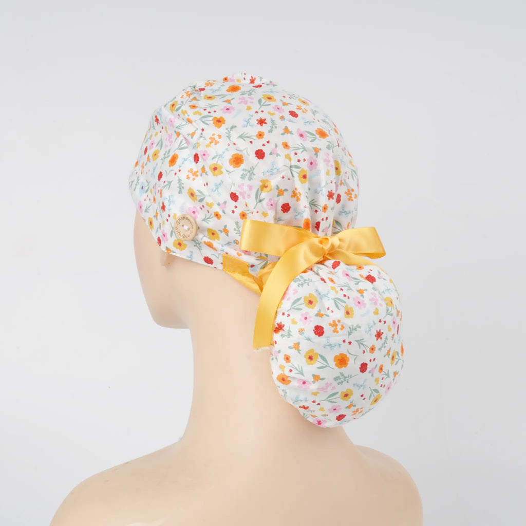Ditsy Floral Ponytail Scrub Cap